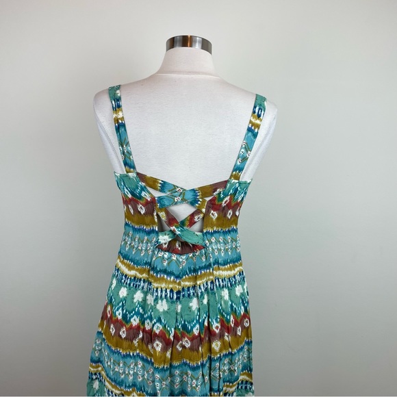 Phool Green Blue Brown Geometric Bohemian Button Front Boho Dress Women Medium - Picture 8 of 9